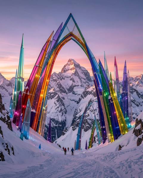 Rendu IA : Les cathédrales de verre des Alpes, Alpes