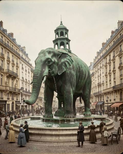 Rendu IA : L'éléphant de la Bastille, Paris