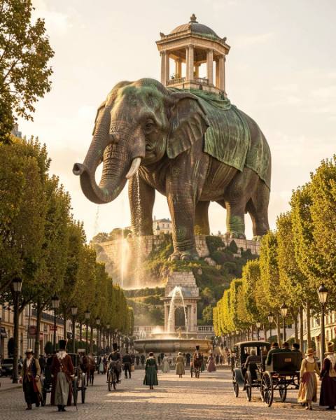 Rendu IA : L'éléphant de l'Étoile, Paris